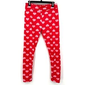 Serra Size Medium‎ Leggings Red and Pink Hearts Print 95% Polyester 5% Spandex